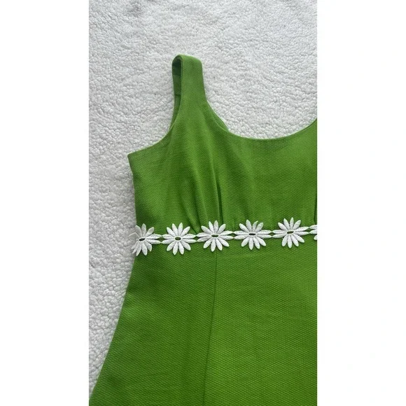 VTG 90s Sleeveless Green Mini Dress White Flowers Size 5 Garden Retro Cottage - Picture 3 of 10
